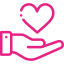 Ícone de mão segurando um coração representando autocuidado e amor-próprio